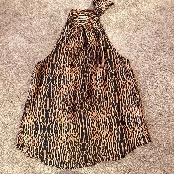 VERONICA M. Marina Women’s High Neck Halter Tie Top Size S Leopard Print - Picture 1 of 4